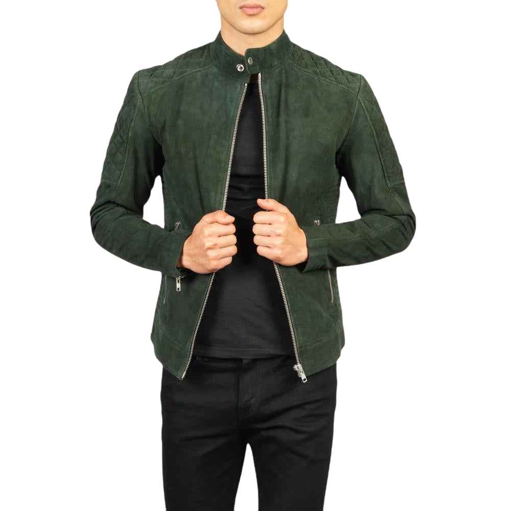 MEN’S FERNANDO QUILTED GREEN SUEDE LEATHER JACKET