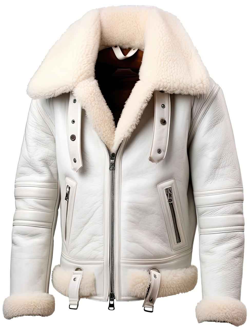 WOMEN'S WHITE SHEARLING B3 BOMBER LEATHER JACKET