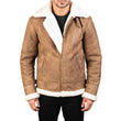 MEN'S TAN BROWN LEATHER B3 SHEARLING BOMBER JACKET