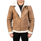 MEN'S TAN BROWN LEATHER B3 SHEARLING BOMBER JACKET