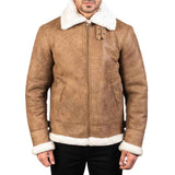 MEN'S TAN BROWN LEATHER B3 SHEARLING BOMBER JACKET
