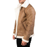 MEN'S TAN BROWN LEATHER B3 SHEARLING BOMBER JACKET