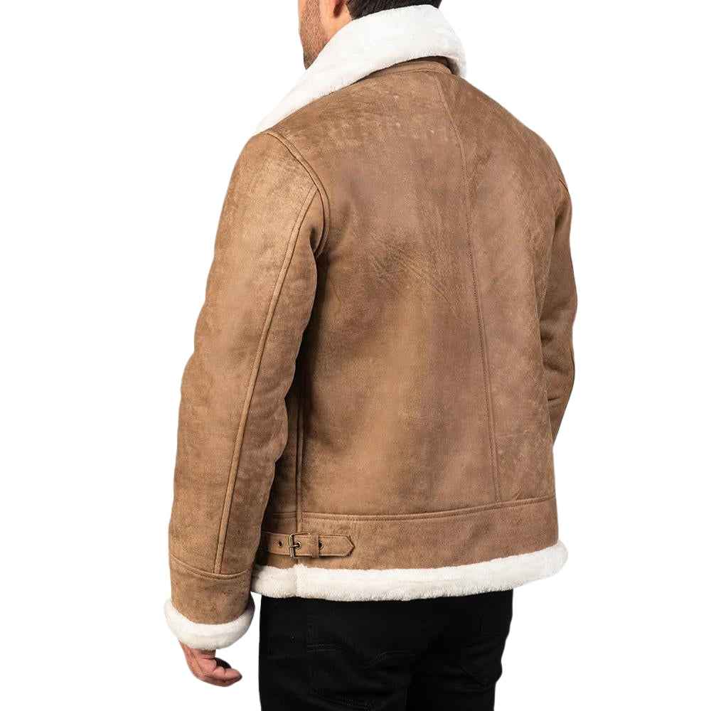 MEN'S TAN BROWN LEATHER B3 SHEARLING BOMBER JACKET
