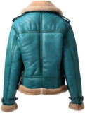MEN'S TEAL LEATHER SHEARLING BOMBER JACKET
