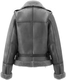 MEN'S GREY LEATHER SHEARLING BOMBER JACKET
