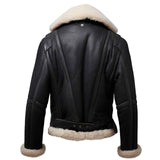 MEN'S BLACK LEATHER V-STRIPED SHEARLING BOMBER JACKET