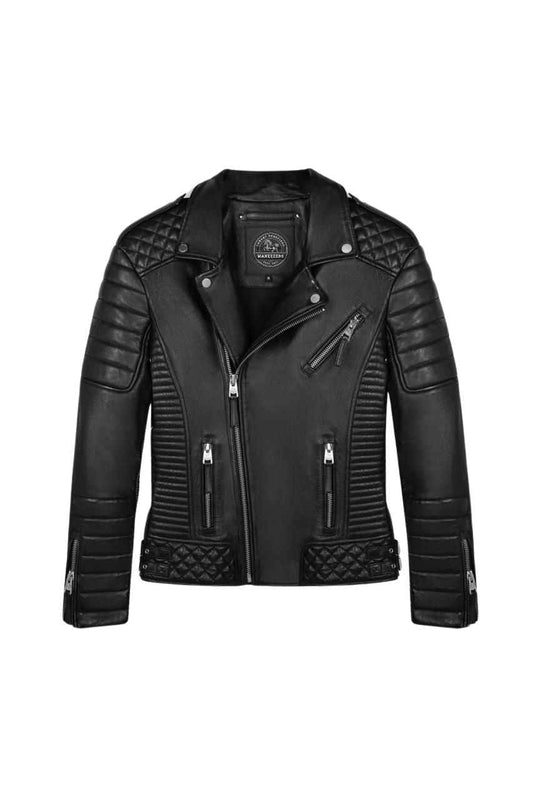 MEN'S BLACK QUILTED LEATHER BIKER JACKET