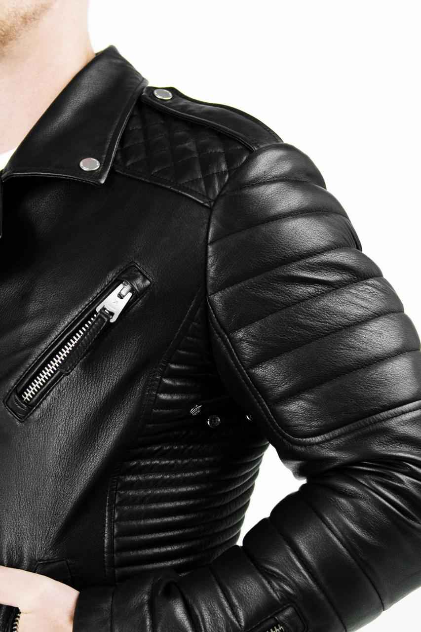 MEN'S BLACK QUILTED LEATHER BIKER JACKET