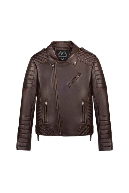 MEN'S BROWN QUILTED LEATHER BIKER JACKET