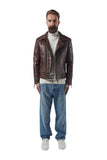 MEN'S BROWN QUILTED LEATHER BIKER JACKET