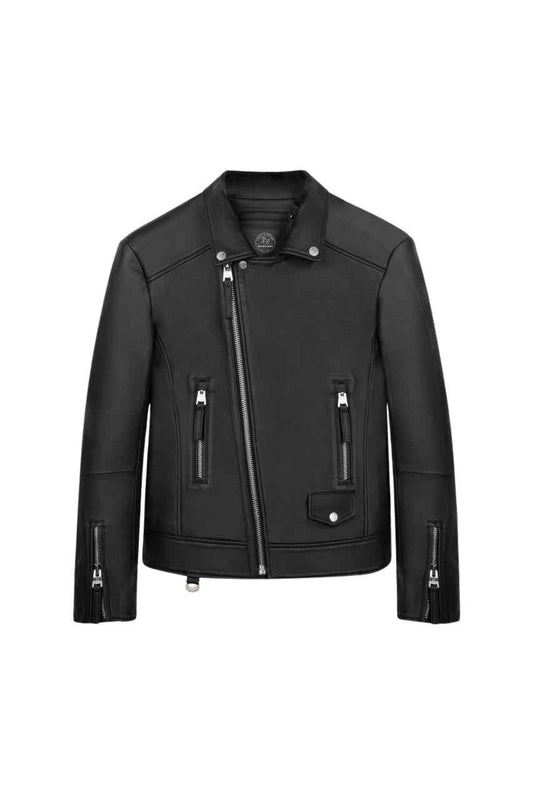 MEN'S REFINED BIKER OIL BLACK LEATHER JACKET