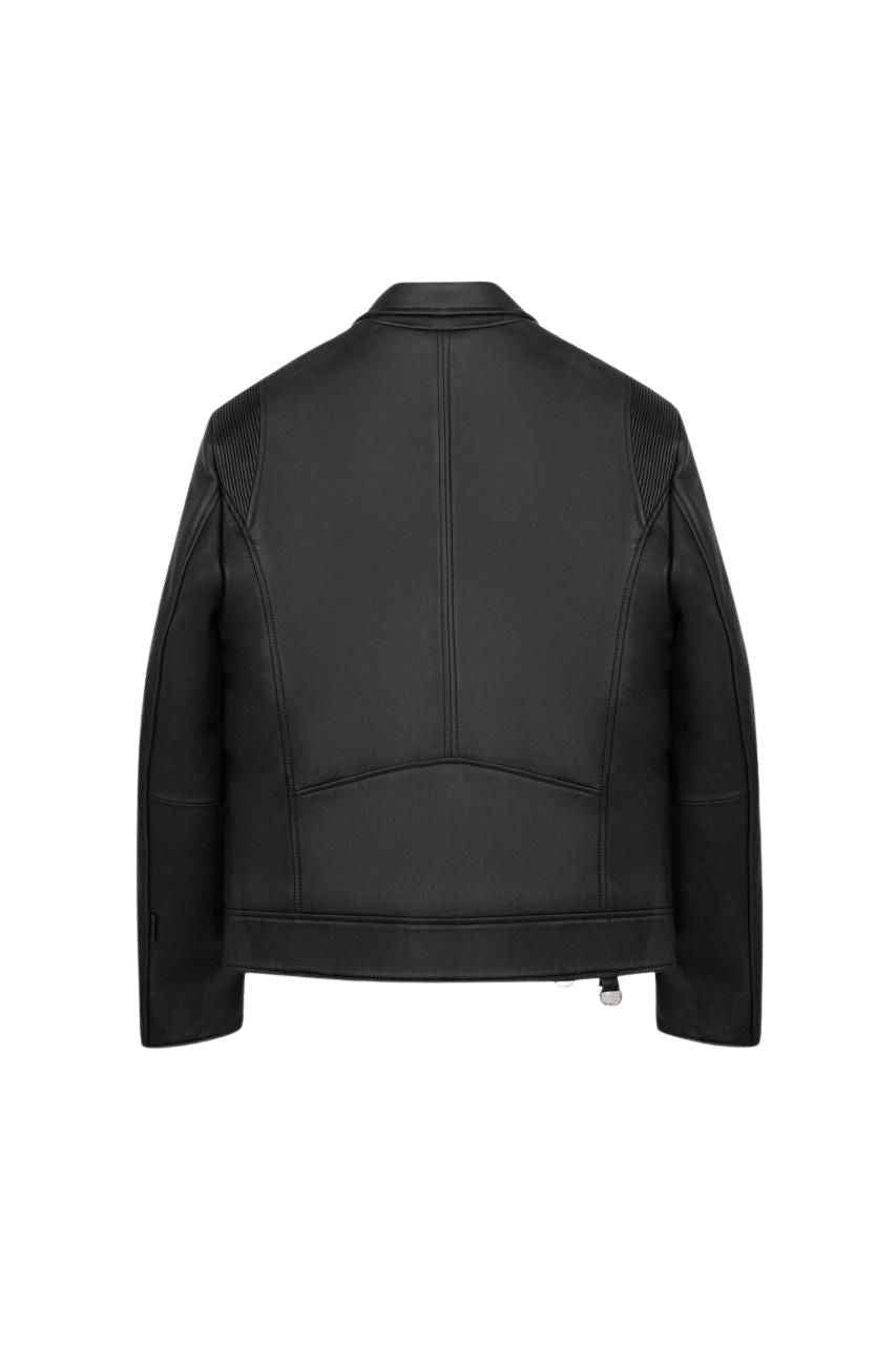 MEN'S REFINED BIKER OIL BLACK LEATHER JACKET