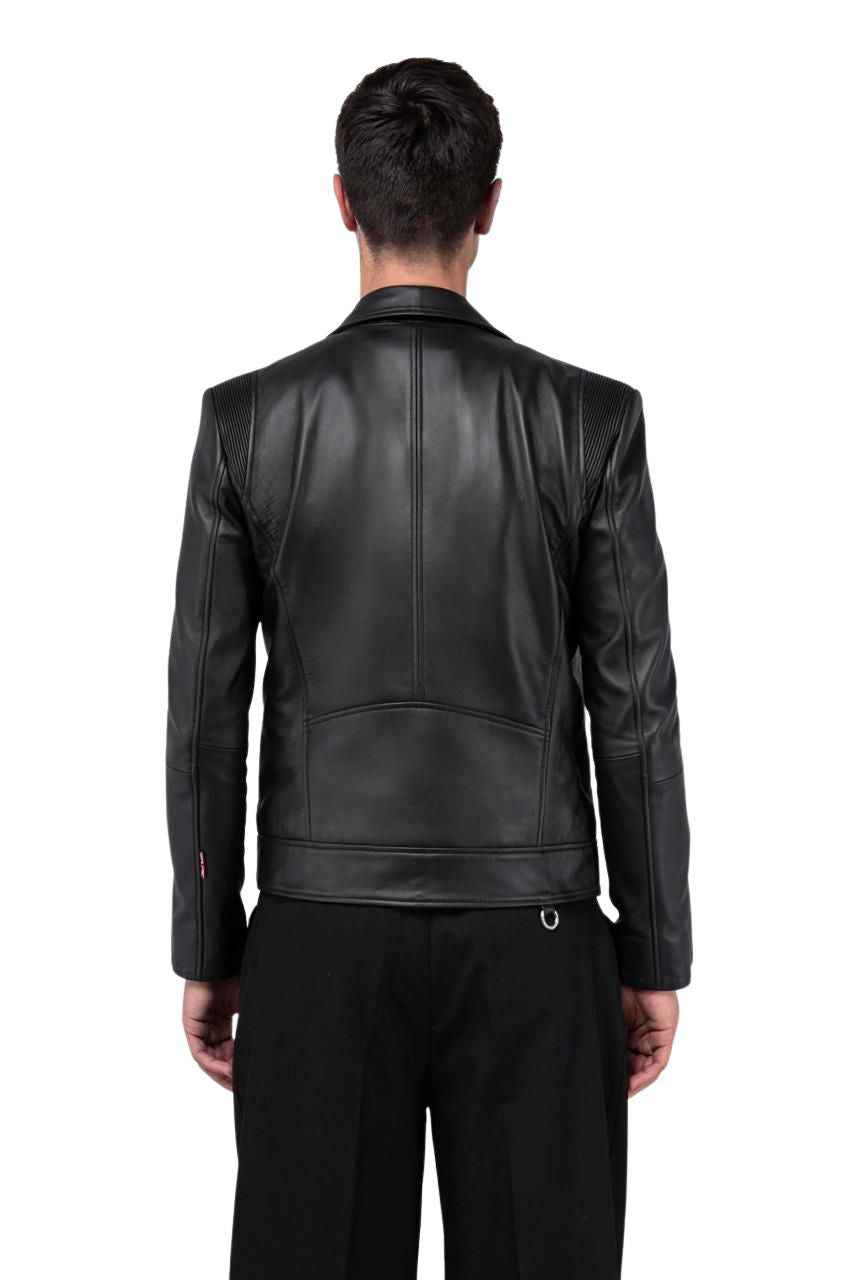 MEN'S REFINED BIKER OIL BLACK LEATHER JACKET
