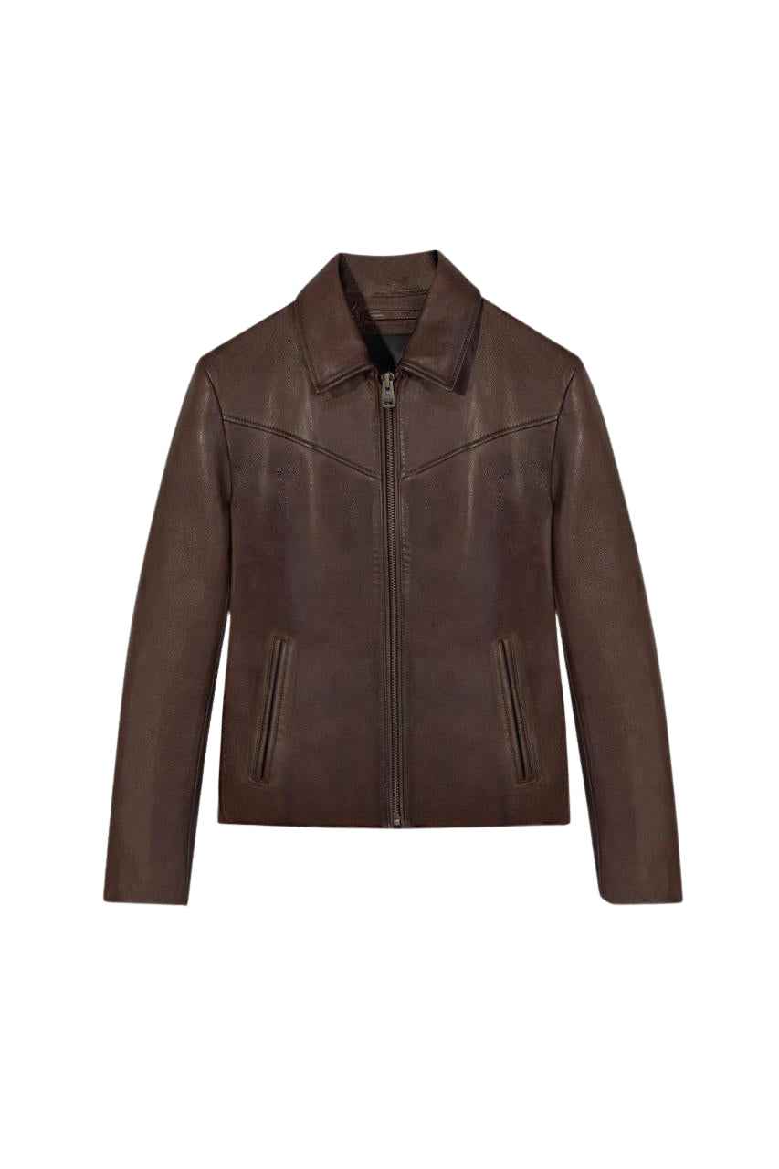 MEN'S BROWN LEATHER WESTERN YOKE JACKET