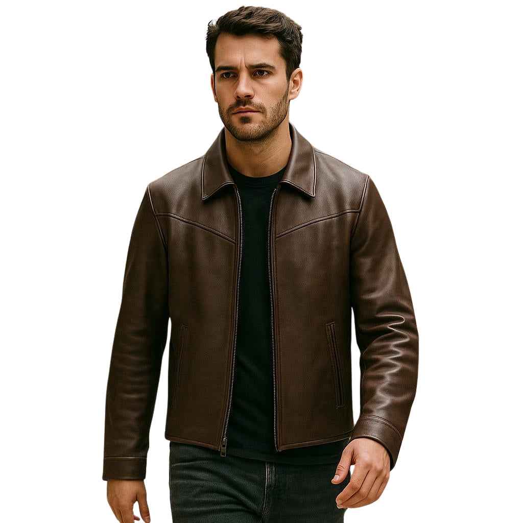 MEN'S BROWN LEATHER WESTERN YOKE JACKET