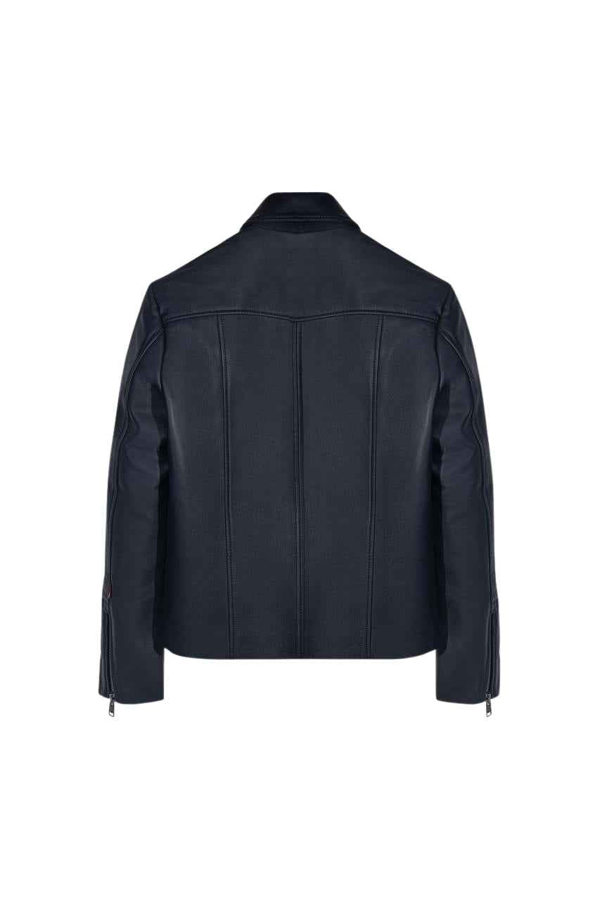 MEN'S NAVY BLUE LEATHER WESTERN YOKE JACKET