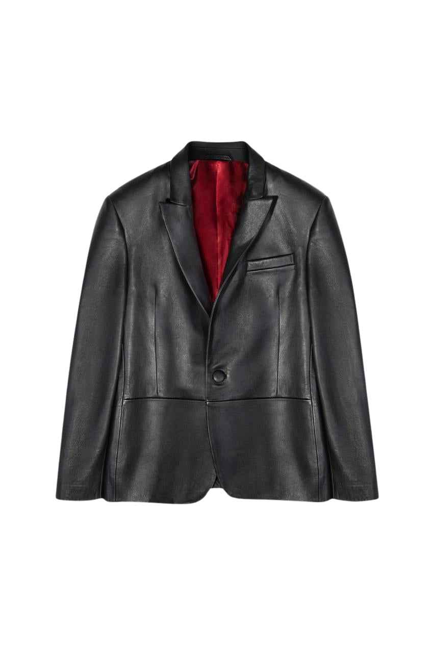 MEN'S OIL BLACK LEATHER BLAZER JACKET
