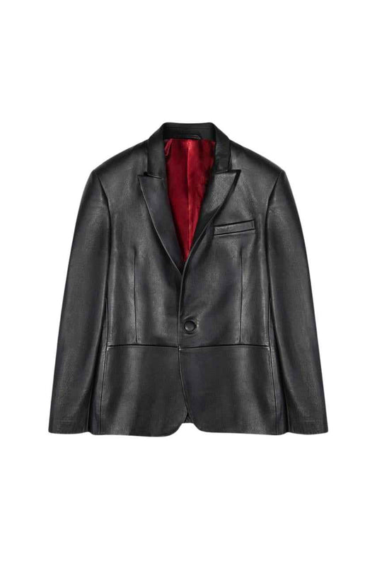 MEN'S OIL BLACK LEATHER BLAZER JACKET