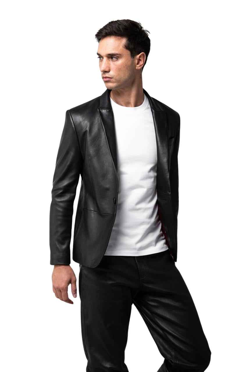 MEN'S OIL BLACK LEATHER BLAZER JACKET