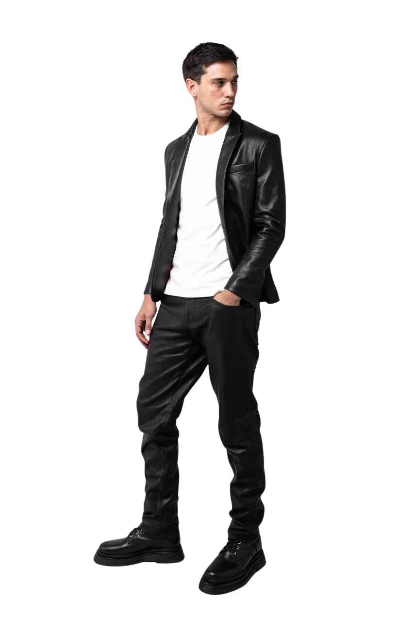 MEN'S OIL BLACK LEATHER BLAZER JACKET