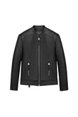 MEN'S REFINED BIKER COLLARLESS BLACK LEATHER JACKET