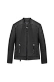 MEN'S REFINED BIKER COLLARLESS BLACK LEATHER JACKET