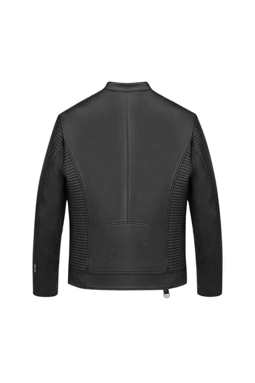 MEN'S REFINED BIKER COLLARLESS BLACK LEATHER JACKET