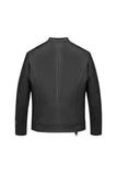 MEN'S REFINED BIKER COLLARLESS BLACK LEATHER JACKET