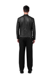MEN'S REFINED BIKER COLLARLESS BLACK LEATHER JACKET