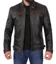 MEN'S DISTRESSED BROWN LEATHER RACER JACKET