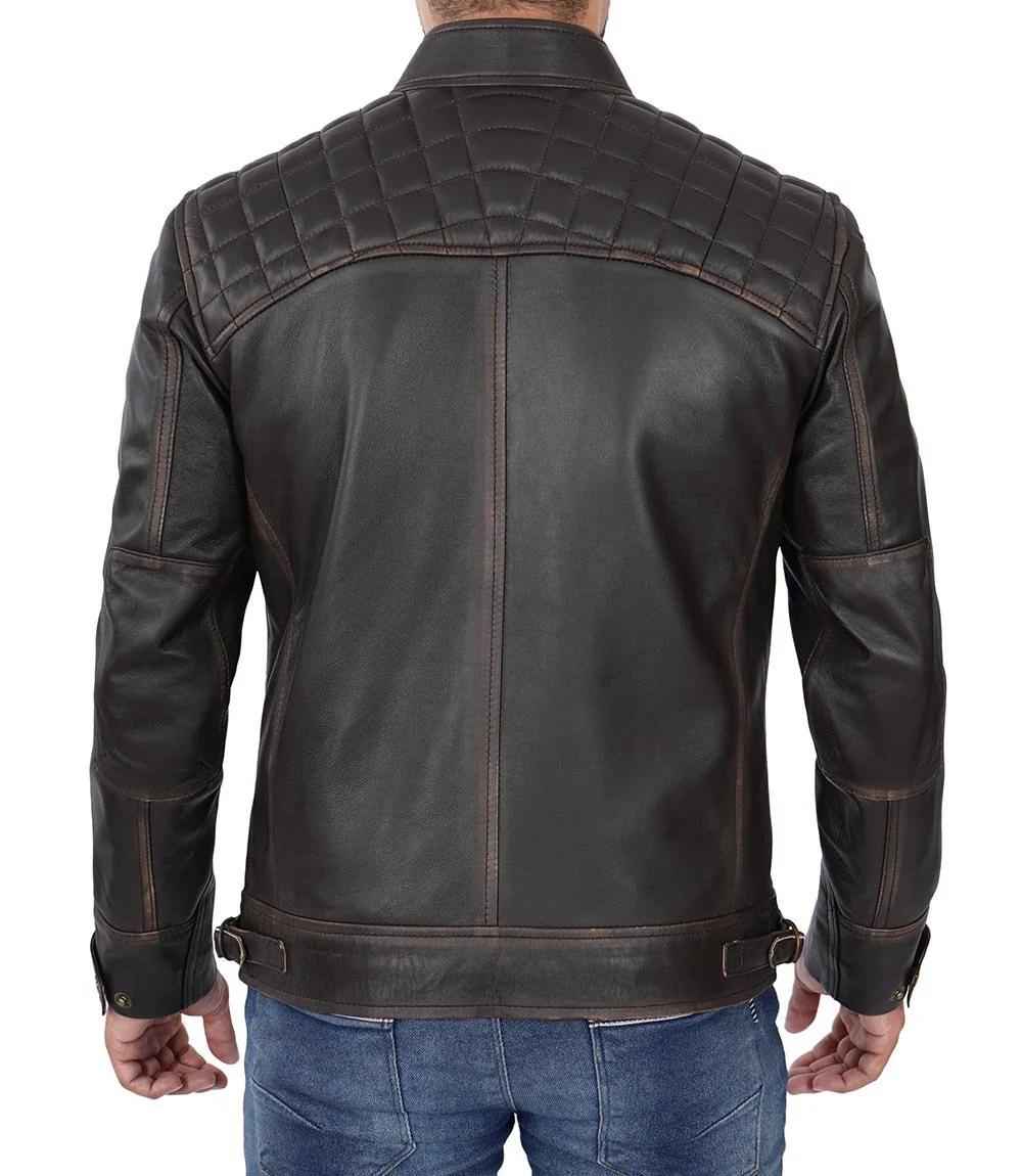 MEN'S DISTRESSED BROWN LEATHER RACER JACKET