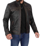 MEN'S DISTRESSED BROWN LEATHER RACER JACKET