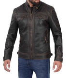 MEN'S DISTRESSED BROWN LEATHER RACER JACKET
