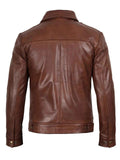 MEN'S BROWN LEATHER SHIRT COLLAR JACKET
