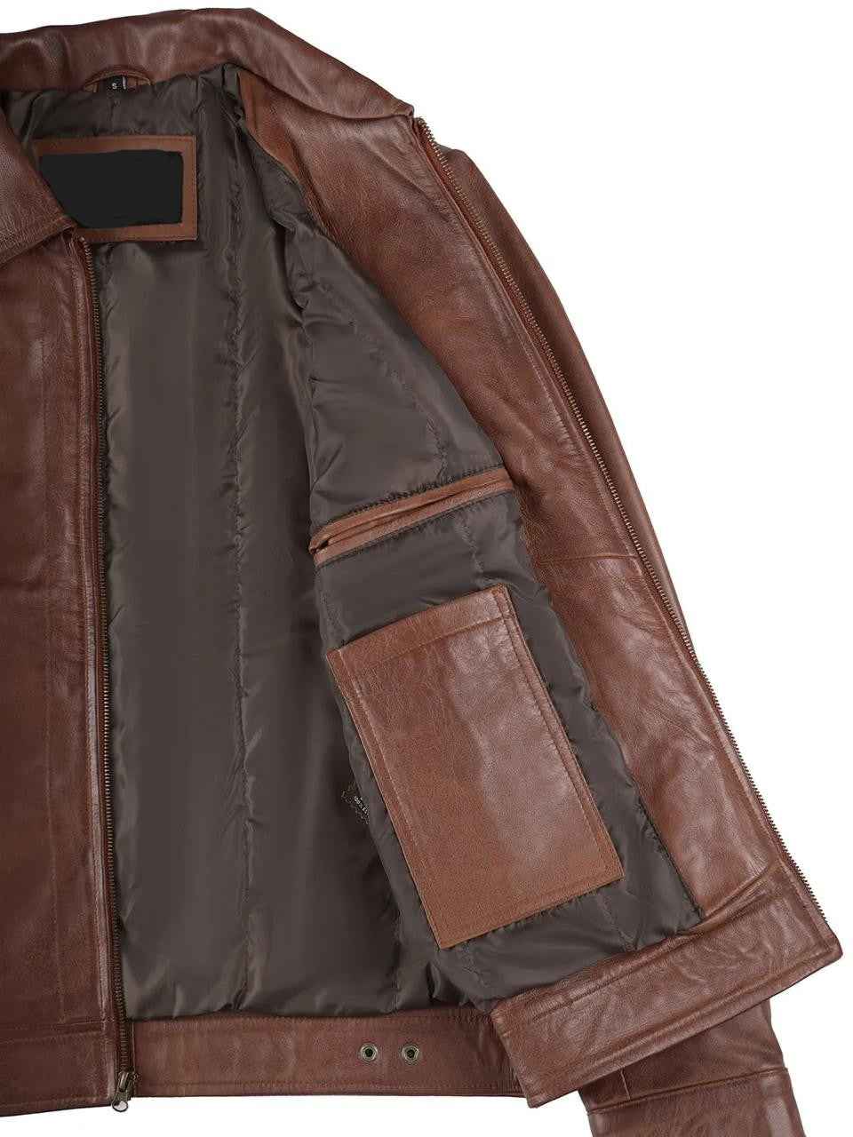 MEN'S BROWN LEATHER SHIRT COLLAR JACKET