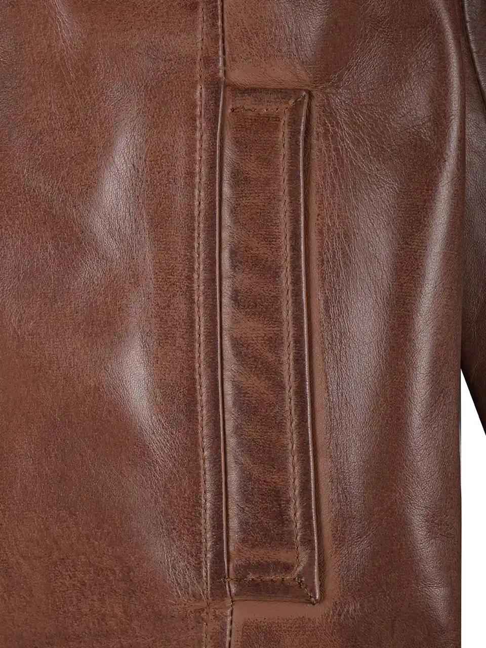 MEN'S BROWN LEATHER SHIRT COLLAR JACKET