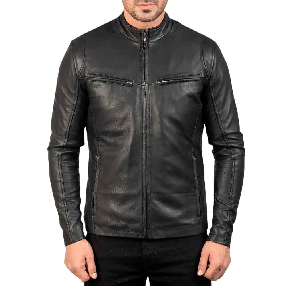 MEN'S BLACK LEATHER CAFE RACER JACKET