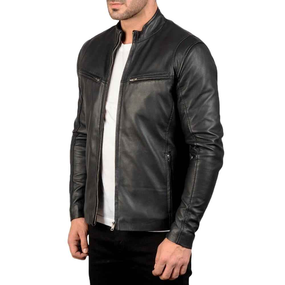 MEN'S BLACK LEATHER CAFE RACER JACKET