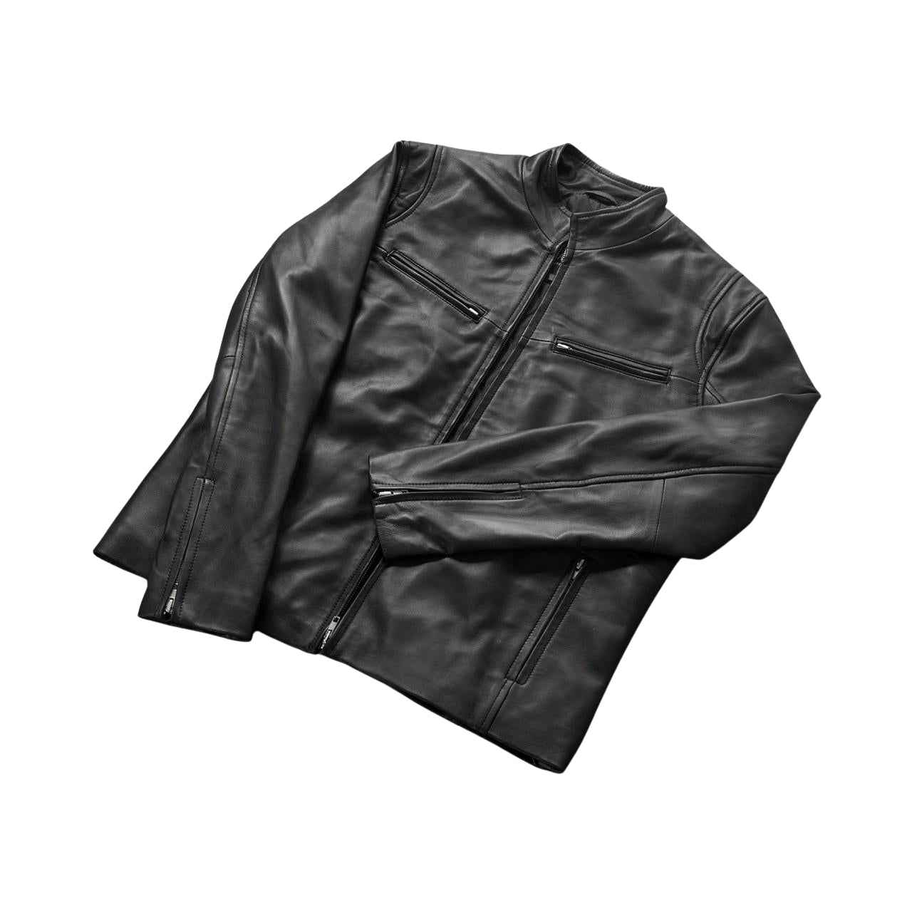 MEN'S BLACK LEATHER CAFE RACER JACKET