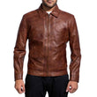 MEN'S BROWN LEATHER SHIRT COLLAR JACKET