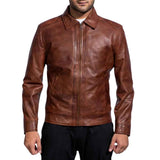 MEN'S BROWN LEATHER SHIRT COLLAR JACKET
