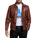 MEN'S BROWN LEATHER SHIRT COLLAR JACKET