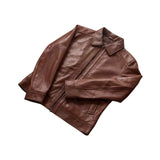 MEN'S BROWN LEATHER SHIRT COLLAR JACKET