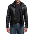 MEN'S BLACK HOODED LEATHER JACKET