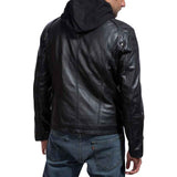 MEN'S BLACK HOODED LEATHER JACKET