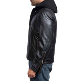 MEN'S BLACK HOODED LEATHER JACKET