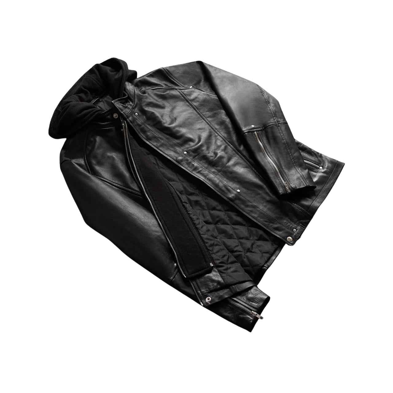 MEN'S BLACK HOODED LEATHER JACKET