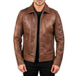 MEN'S BROWN LEATHER SHIRT COLLAR JACKET