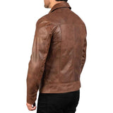MEN'S BROWN LEATHER SHIRT COLLAR JACKET