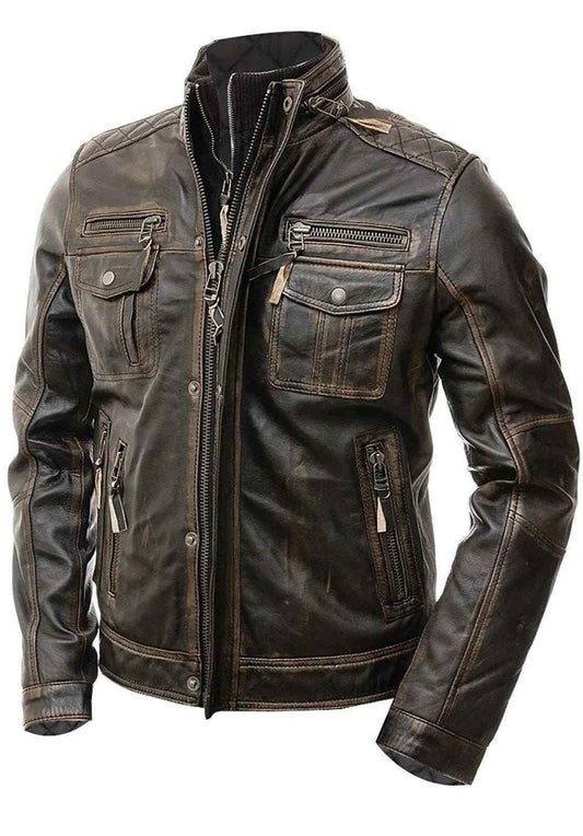 MEN'S VINTAGE DISTRESSED BROWN LEATHER JACKET